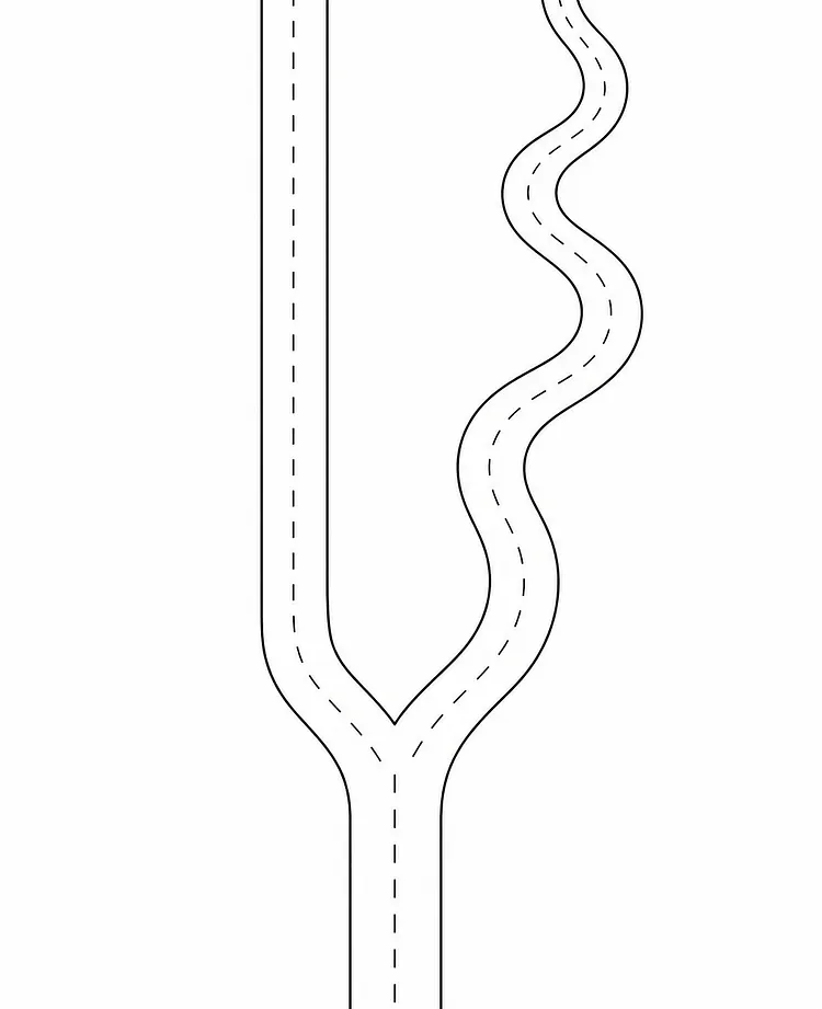A single road splitting into two paths &mdash; one straight, one winding &mdash; illustrating how research will divide into an execution layer and a thinking layer as AI takes on more of the work.