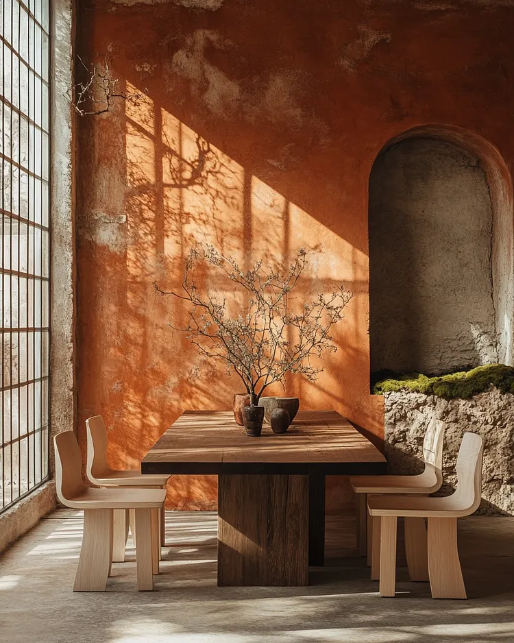 MidJourney-generated interior using only a structured prompt without a reference image, showing weaker structural control