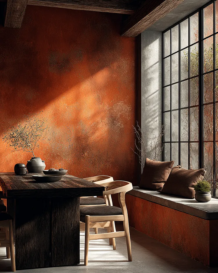 MidJourney-generated interior using a reference image plus a structured prompt for stable design control